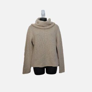 Eileen Fisher size Medium Cowl Neck Shaped Top Knit Sweater Wheat Wool Blend NEW